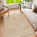 Wonnitar Moroccan Washable Area Rug 4x6, Non-Slip Rugs for Living Room, Boho Bedroom Throw Mat, Geometric Low Pile Floor Carpet for Home Office Mudroom Kitchen (Kakhi,4'x6')