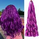 French Curl Braiding Hair 24Inch 8Packs French Curl Crochet Braids Short Curly Crochet Hair Bouncy Synthetic knotless Braiding Extensions (Dark purple, 24inch, Packs of 8)