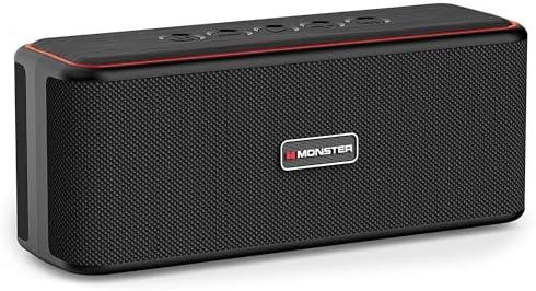 Monster Shock Plus Bluetooth Speaker, Portable Speaker with 30W Stereo Sound, 15H Playtime, Bluetooth 6.0, Support AUX, TF, Wireless Stereo Pairing, IPX6 Waterproof Speaker for Home, Outdoor, Travel
