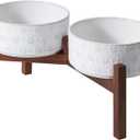 Havniva 7.3" Elevated Dog Bowls Ceramic Raised Dog Bowl with Non-Slip Stand (Acacia Wood) Weighted Dog Food & Water Bowl for Medium Breed Dogs - 5 Cups 41 oz
