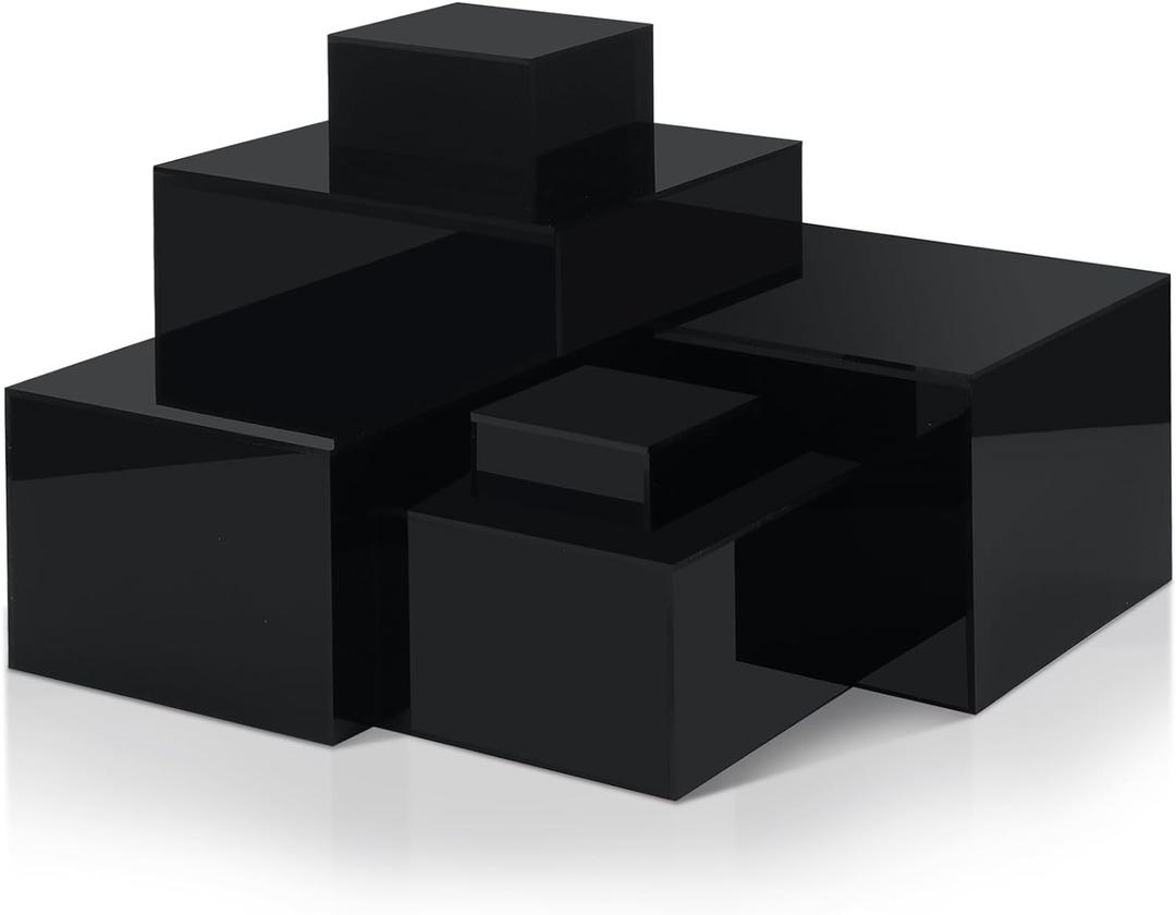 Geelin 6 Pack Acrylic Risers for Display Acrylic Cube Boxes Risers Display Stands with Hollow Bottoms Decorative Stand for Jewelry Candy Table Decor 6 Sizes(Black)