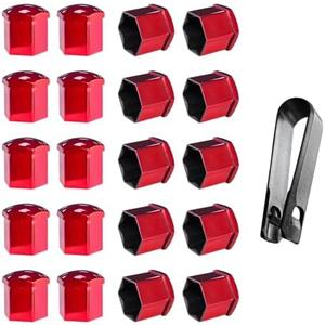 Yourkar 20 PCS Wheel Nut Covers Bolt Caps, 17mm Anti-Theft Wheel Lug Bolt Covers with Removal Tool, Automotive Hub Screw Exterior Protection Cap, Decorative Car Accessories (Glossy, Red)