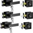 Keyed Alike Exterior Door Lock Set 3 Pack(Same Keys), Exterior Door Handle with Single Cylinder Deadbolt, Front Door Lock Set, Entry Door Lock Set, Zinc Alloy Outdoor Door Handles, Matte Black