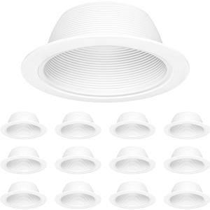 6 Inch Can Light Cover,12 Pack White Can Light Trim, Step Baffle with Detachable Ring, Anti-Glare,All Metal Material