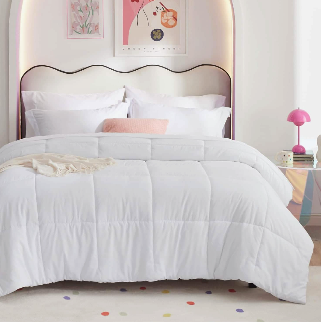 Bedsure Comforter Set - 7 Pieces Solid- King / White