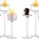 Nuptio Glass Candle Holder Tea Light Candle Holders Set of 6 Tall Tealight Candle Holder for Table Centerpiece Clear Candleholders for Pillar Candles Floating Candles Holder for Wedding Home Bathroom