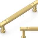 Amerdeco 10 Pack Brushed Gold knurled Cabinet Pulls 5 Inch(128mm) Hole Center Drawer Pulls Cabinet Hardware Kitchen Cabinet Handles for Bathroom ZH0072