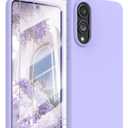 for Samsung Galaxy S25 Edge Case with Glass Screen Protector, Slim Soft Liquid Silicone + Hard PC Shockproof Protective Cover [Anti-Scratch Microfiber Lining] for Galaxy S25 Edge,Light Purple