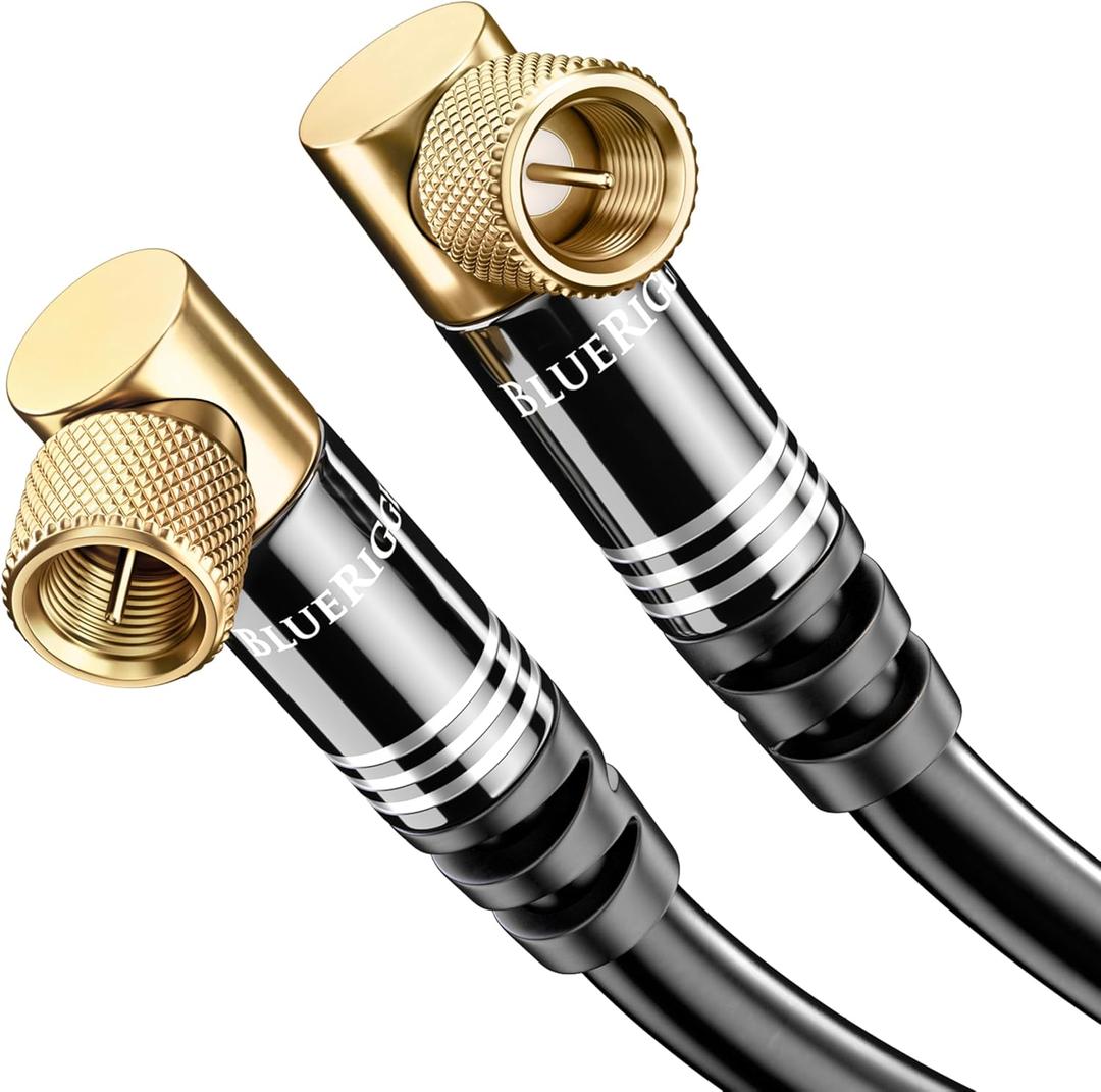BlueRigger RG6 Coaxial Cable (15FT, 90° Angled to 90° Angled Connector Pin, Gold Plated, Triple Shielded) – Digital Audio Video Coax Cable Cord for HDTV, CATV, Modem, Satellite Receivers