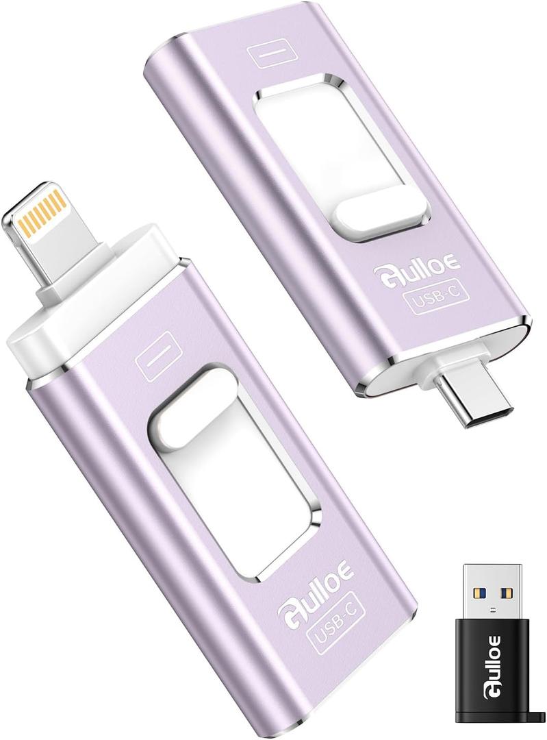 Gulloe 512GB Dual Interface Flash Drive for Phone Storage Photos Videos, Phone USB Backup External Photo Memory Stick - No App Required, Compatible with iPhone, iPad, Android & PC (Lavender Purple)