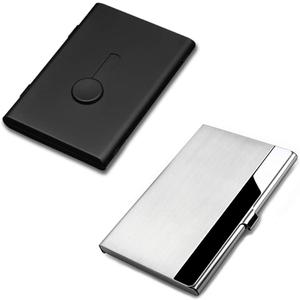 SENHAI 2 Pcs Business Card Holders, Professional Thumb-Drive Slide Out Business Card Case and Stainless Steel ID Name Wallet Credit Card Holder for Men and Women - Black