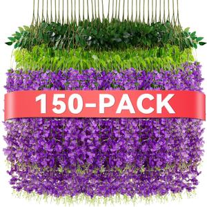 Alotiki 150 Pack Wisteria Hanging Flowers,Fake Hanging Flowers,Wisteria Artificiales Garland for Home Wedding Arch Floral Party Garden Ceremony Outdoor Decor,3.6 Feet Long(150,Purple)