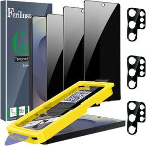 Ferilinso [Auto Dust Install] 3 Pack Privacy Screen Protector for Samsung Galaxy S25 Ultra [Phone Case fit], 3 Tempered Glass Camera Lens Accessories for Samsung S25 Ultra