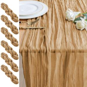 6PCS Table Runner Cheesecloth 10FT Khaki Boho Gauze Cheese Cloth Rustic Sheer Table Runners for Wedding Bridal Baby Shower Party Decoration