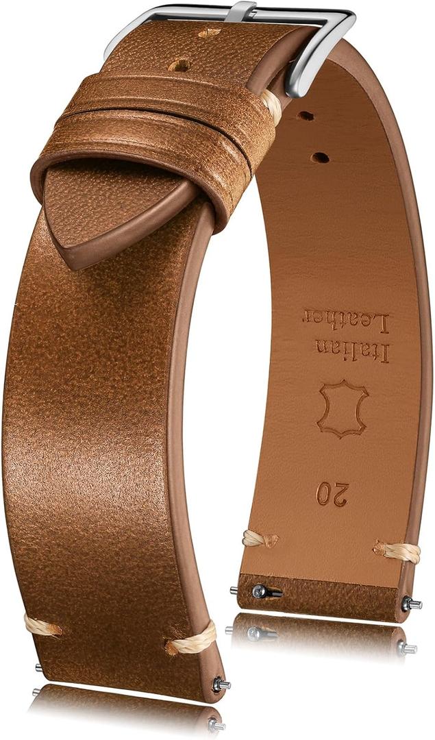Getalia Italian leather Watch Band Tuscany Natural Vegetable-Tanned Top Grain Genuine Leather, 18mm 19mm 20mm 21mm 22mm 24mm Quick Release Replacement Watch Straps for Men and Women Thick and Soft (Light Brown)