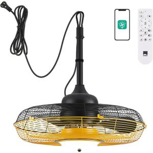 Orison 21'' Outdoor Ceiling Fan with Light, Plug in Ceiling Fan with Remote, Gazebo Fans Outdoor Hanging for Patios Waterproof, Wet Rated Hanging Fan with App Control (Yellow)