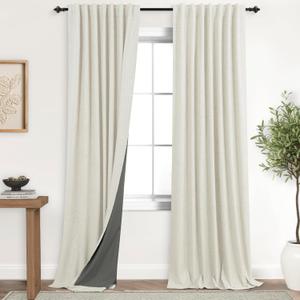 Linen 100% Blackout Black Out Curtains 96 Inch Long 2 Panel Set, Floor to Ceiling Curtain for Living Room, Rustic Pottery Textured Sliding Barn Door Curtain Drapes Bedroom Furniture Decor Cream Beige