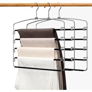 devesanter Pants Hangers Space Save Non-Slip Trousers Hangers Stainless Steel Clothes Hangers Closet Space Saving for Pants Jeans Scarf Hanging Black (3 Pack)