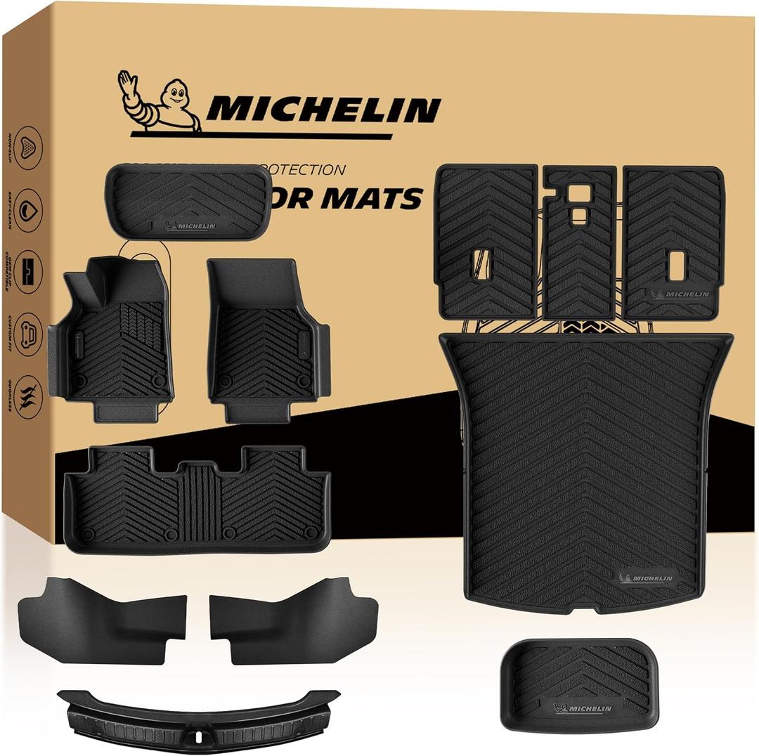 Michelin Vehicle Mat, All-Weather TPE Custom Fit Liner for Tesla Model Y 5 Seat Floor Mats 2025-2027 (12 Piece), Premier