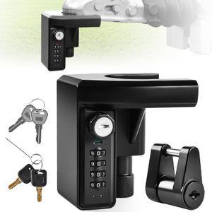 TRUCKIIPA Trailer Hitch Lock with Keys & 4-Digit Combo Lock - Trailer Locks Fits 1-7/8", 2'' Couplers, with Tongue Locks, 1/4'' Dia, 3/4'' Span, Heavy-Duty Trailer Coupler Lock for RV, Trailers, Boat