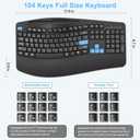 Wireless Keyboard and Mouse Combo, 2.4G Full Size Wave Keys Ergonomic Keyboard with Wrist Rest, Phone Holder, 3-Level DPI Wireless Silent Mouse with 6-Buttons, for Windows, Mac OS, Laptop (Blue Black)