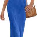 MEROKEETY Womens 2025 Summer V Neck Knit Midi Dress Bodycon Casual Sleeveless Ribbed Party Sweater Dresses (X-Small, Blue)