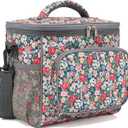 FlowFly Insulated Reusable Lunch Bag Adult Large Lunch Box for Women and Men with Adjustable Shoulder Strap,Front Zipper Pocket and Dual Large Mesh Side Pockets,Floral