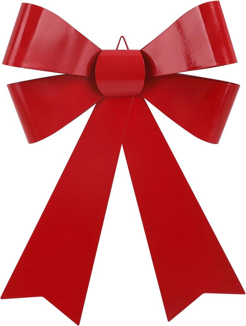 SIQITECHNO Metal Christmas Red Bow Wall Decoration Hanging Xmas Red Bow for Wreath Christmas Tree Topper Ornaments Outdoor Indoor Christmas Decorations for Party Front Door Porch Home