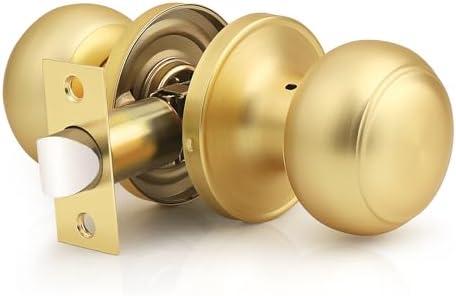 Gold Door Knob, Brass Door Knobs, Gold Door Handle Interior for Closet, Keyless Passage Door Handle, 1 Pack