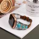 Minyee Leather Band Compatible with Apple Watch Band Women 42/46/38/40/41/44/45/49mm, Boho Western Turquoise Vintage Cowboy Retro Adjustable Strap for iWatch Series 11 10 9 SE 8 7 6 5 4 3 2 1 Ultra