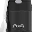 THERMOS FUNTAINER Insulated Food Jar, 10 Ounce, Kid Friendly Food Jar with Foldable Spoon, Black
