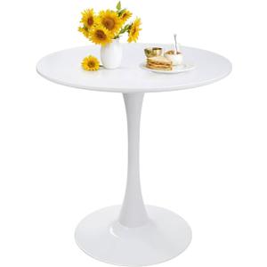 Round Dining Table 27.5" White Tulip Table with Pedestal Base for 2-4 People Small Space - Kitchen Living Room Cafe