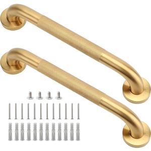 Shower Grab Bar, 2 Pack 16 Inch Gold Bathroom Grab Bar, 1.25" Diameter 304 Stainless Steel Anti-Slip Grab Bars for Bathtubs and Showers, Handicap Shower Grab Bar for Seniors Elderly