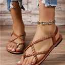 Verdusa Women's Flat Sandals Strappy Dressy Ankle Strap Casual Summer Thong Sandals for Beach Brown 7.5