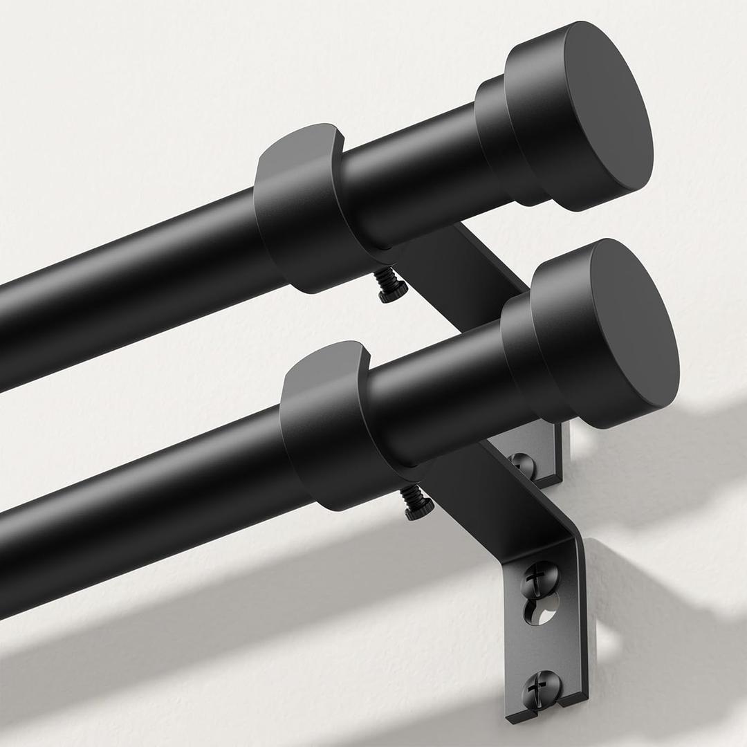 Curtain Rods 2 Pack 36-45 Inch, Black Modern 1 Inch Drapery Pole | Heavy Duty Adjustable Decorative Matte Black Curtain Rods for Windows, Splicing Metal Window Treatment Rod, Easy Installation