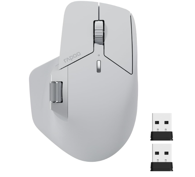 Rapoo MT760 MultiDevice Wireless Mouse, Bluetooth 5.0 and 2.4G MultiMode Connection, Up to 4 Devices, 11 Programmable Buttons, 4K DPI, 90 Days Battery Life, PC, Light Grey