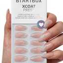 BTArtbox French Tip Press On Nails - Lamp-Curable 3D Sculpting Medium Almond Press On Nails with Glue for Women, Semi-Transparent Soft Gel Glue On Nails in 15 Sizes - 30 Stick On Nails Kit, Starlet