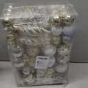 97 PCS Christmas Tree Decorations Set, Shatterproof Champagne Gold and White Christmas Balls Ornaments with Hanging Snowflakes Poinsettia Flowers Mesh Ribbon 100 LED Lights for Xmas Tree Holiday Decor