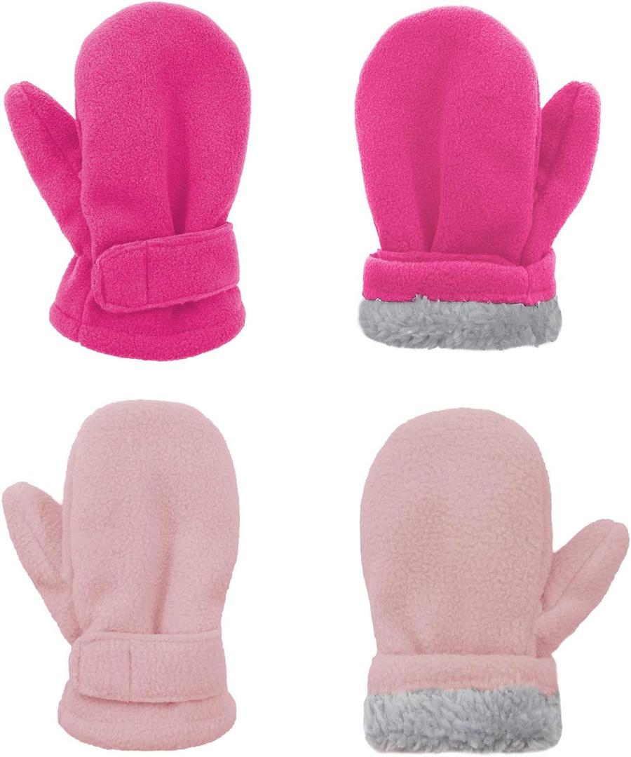 American Trends 2 Pairs Toddler Mittens Unisex Lined Fleece Gloves Winter Warm kids Mitten for Baby Boys and Girls (L(Fits 2-4 years), Rose Red&pink)