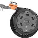 Retractable Power Strip Extension Cord Reel with USB C PD 20W, ETL Listed Flat Plug Travel Power Strip Surge Protection with 5 AC 3 USB Ports, 10FT Travel Extension Cord Portable Outlet, Black Grey