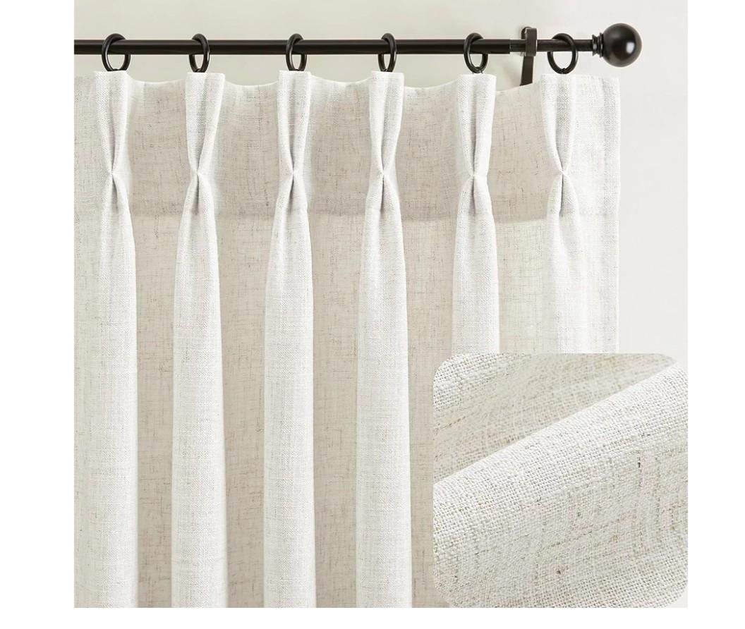 Thick Linen 80 Inch Length Curtains 2 Panels Set for Living Room Dining Room,Light Filtering Cottage Core Modern Window Drapes 80 Inch Long Privacy Farmhouse Pleated Curtain with Back Tab