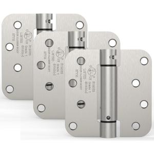 3 Pack Self Closing Door Hinges, 4 Inch Spring Loaded Door Hinges, Adjustable Tension with 5/8'' Radius Corners, for Front, Back Doors, Left and Right Hand, UL Listed, Satin Nickel