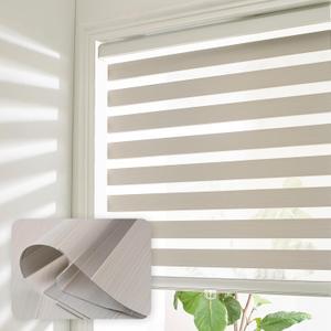Cordless Zebra Blinds for Windows Shade Dual Layer Free-Stop Light Filtering Blackout Roller Blinds Thermal Insulated Privacy Protection, Inside or Outside Mount(Beige,36''W x 72''H)