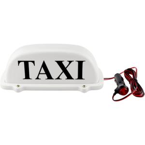 12V LED White Light Magnetic Taxi Sign Roof Top Car Super Bright Light Lamp With 3 Meter Power Plug Line Compatible With Driver Practitioner (Type: With Sign, Case Color: White)