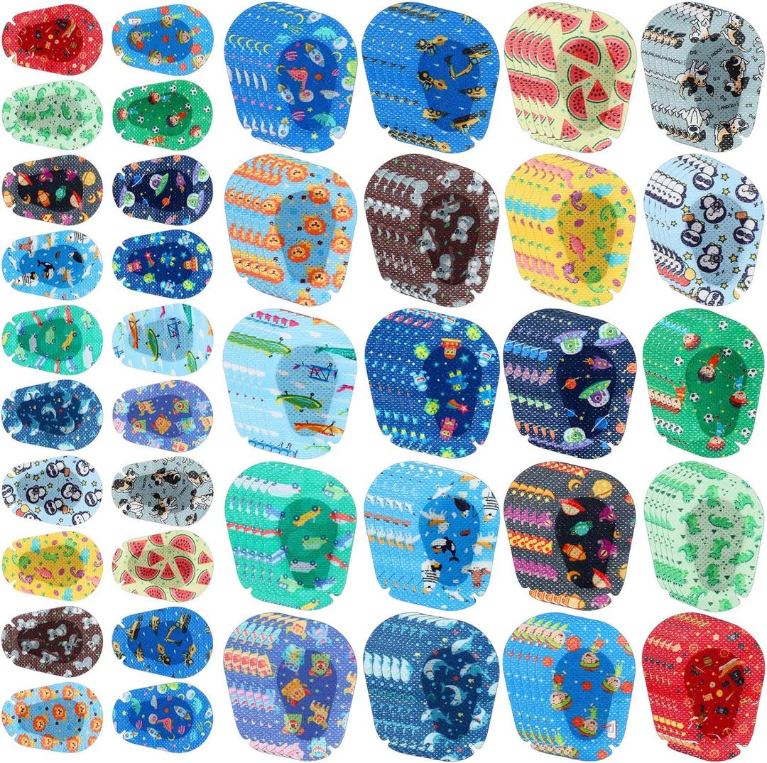 100 Pcs Adhesive Eye Patches for Kids Boys 20 Styles Breathable Boy Eye Patch Bulk Light Blocking Cotton Adhesive Bandages for Toddler Boys, 3 x 2 Inch
