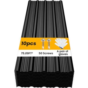 10 Pack Corrugated Metal Roofing Panels 73.23x17.72in, Black, L73.23''-10