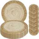 10pcs (Pack of 6 Mats and 6 Coaster) Round Rattan Coasters Washable Woven Table with for Dining Wedding Party Decor for Drink