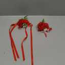 2PCS Rose Flower Wrist Corsage Boutonniere Set Handmade Artificial Corsage Set Bride Hand Flower Men Boutonniere for Wedding Party Prom Decorations (Red)