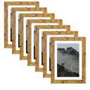 Picrit 5x7 Picture Frame Set of 7, Display 5x7 with Mat or 4x6 without Mat, Photo Frames for Wall Mounting or Table Top Display, Brown