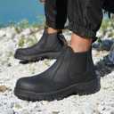 Slip on Work Boots for Men Women Composite Toe Comfort Leather Abrasion Slip Resistant Sole Safety Chelsea, 12